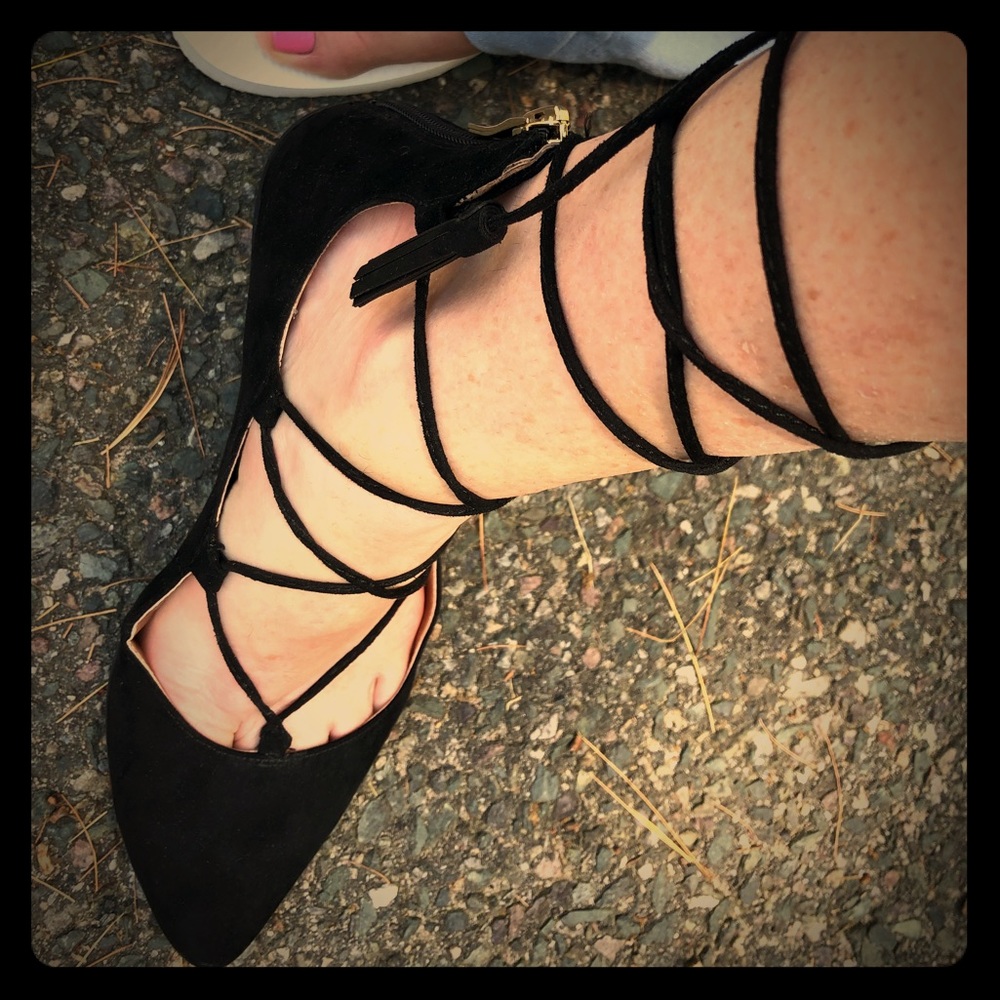 Black Ankle wrap flats. BCBG